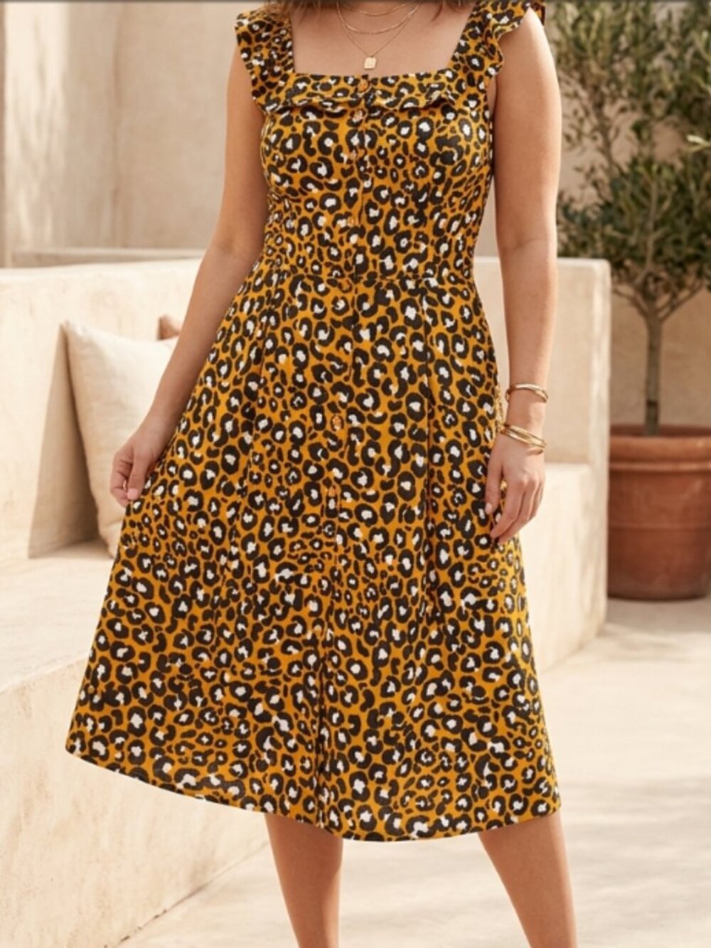 Who What Wear Leopard Print Button-Up Dress M Mob Wife Boho Chic Statement